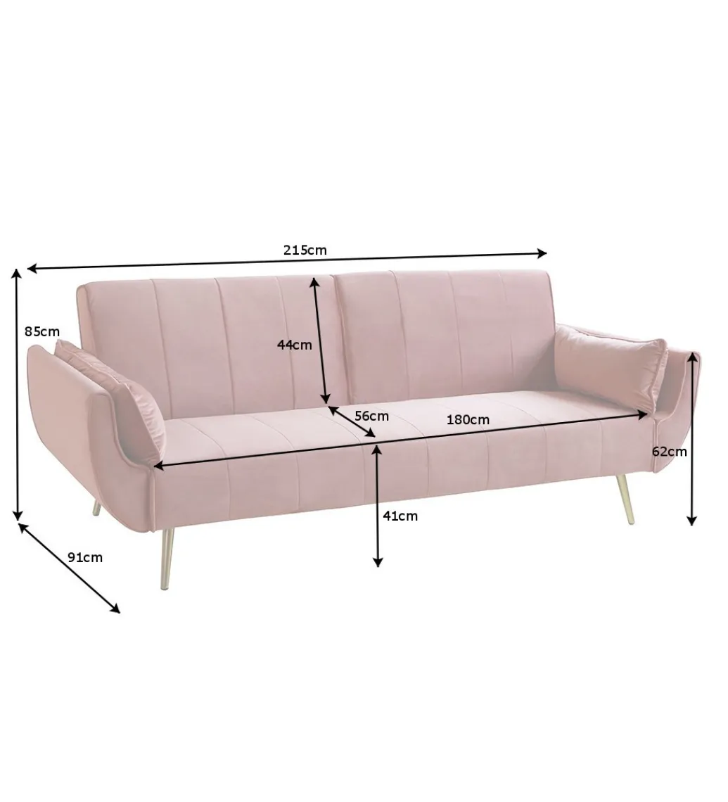 Invicta Interior Sofa rozkładana BELLA 215 cm różany aksamit Puella