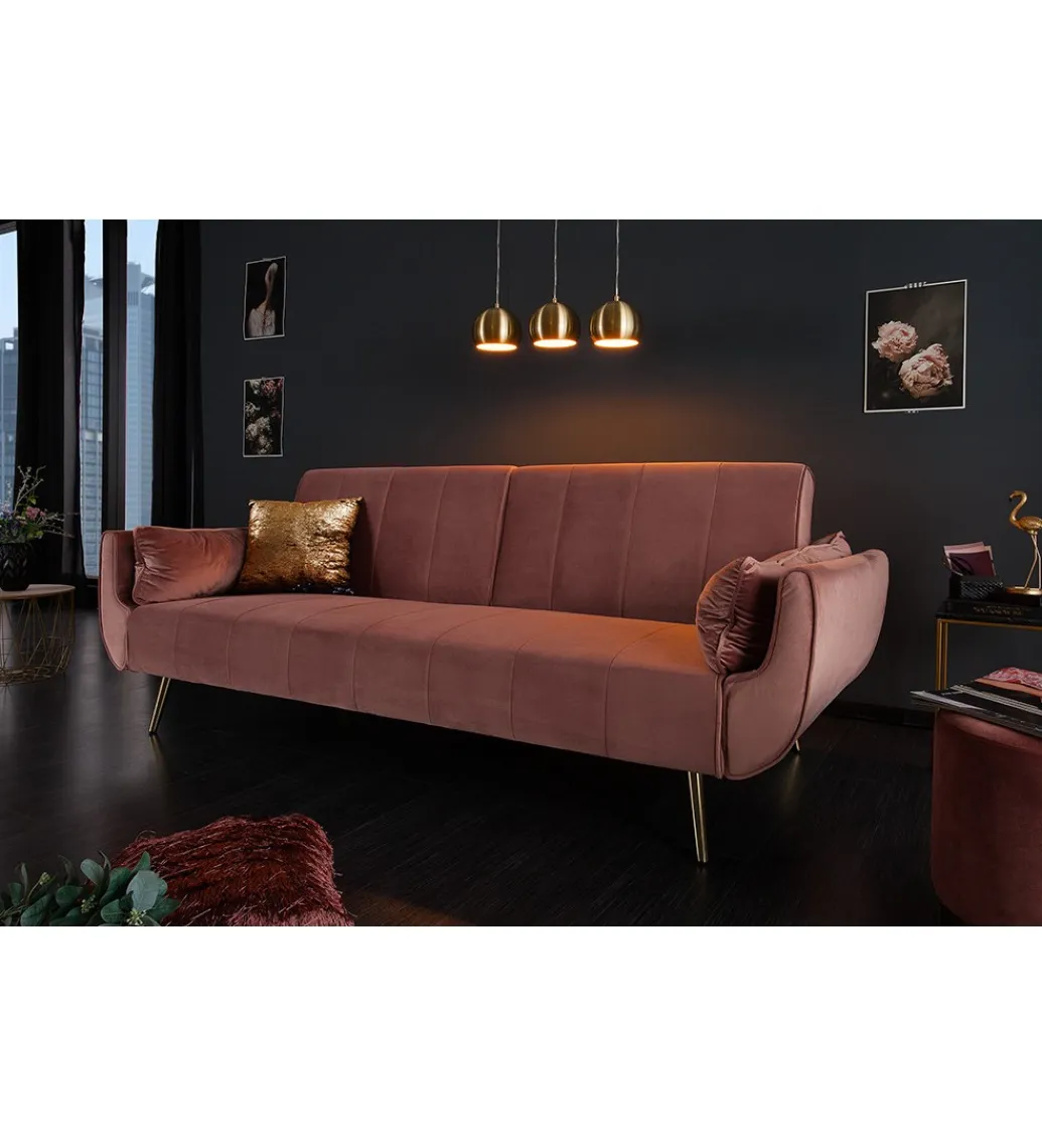 Invicta Interior Sofa rozkładana BELLA 215 cm różany aksamit Puella