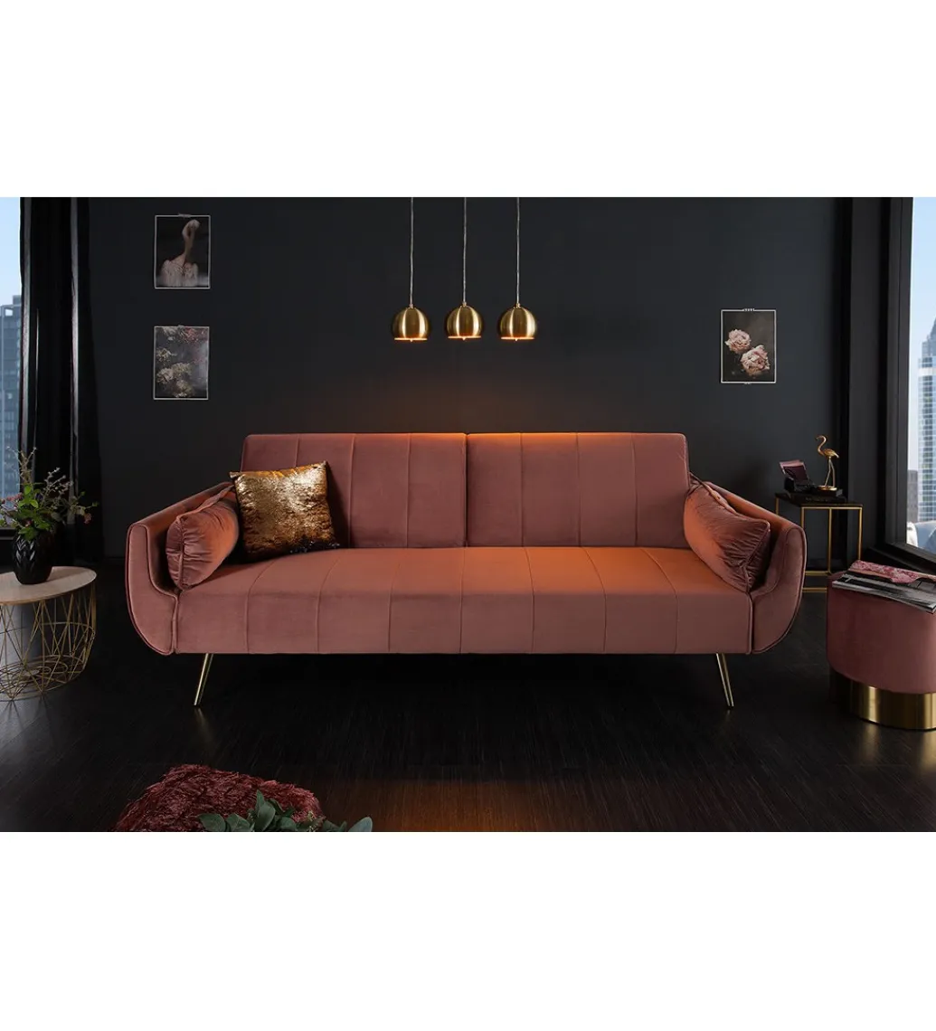 Invicta Interior Sofa rozkładana BELLA 215 cm różany aksamit Puella