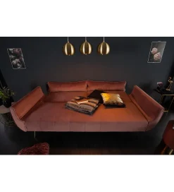 Invicta Interior Sofa rozkładana BELLA 215 cm różany aksamit Puella