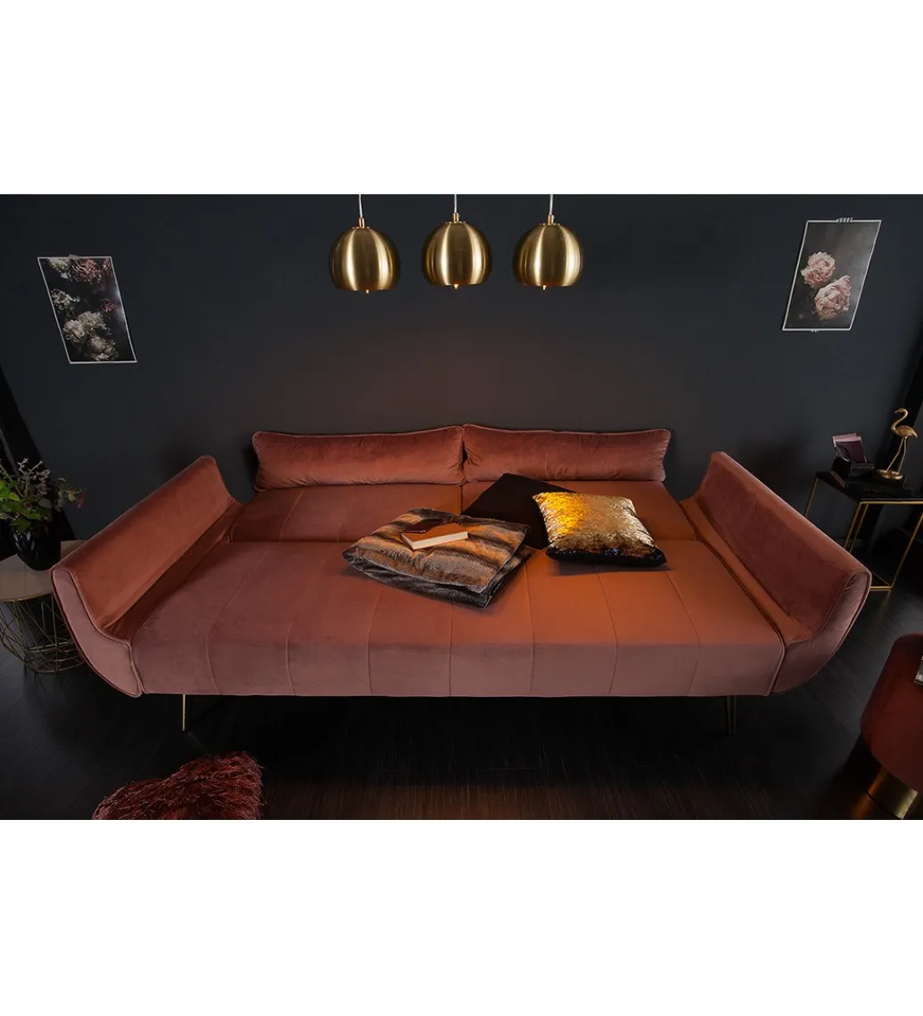 Invicta Interior Sofa rozkładana BELLA 215 cm różany aksamit Puella