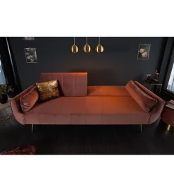Invicta Interior Sofa rozkładana BELLA 215 cm różany aksamit Puella