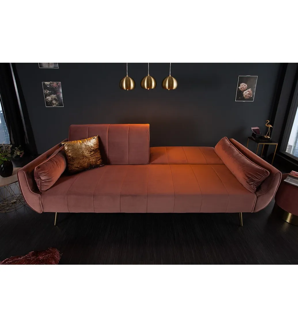 Invicta Interior Sofa rozkładana BELLA 215 cm różany aksamit Puella