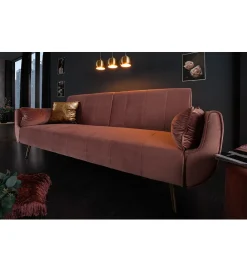 Invicta Interior Sofa rozkładana BELLA 215 cm różany aksamit Puella