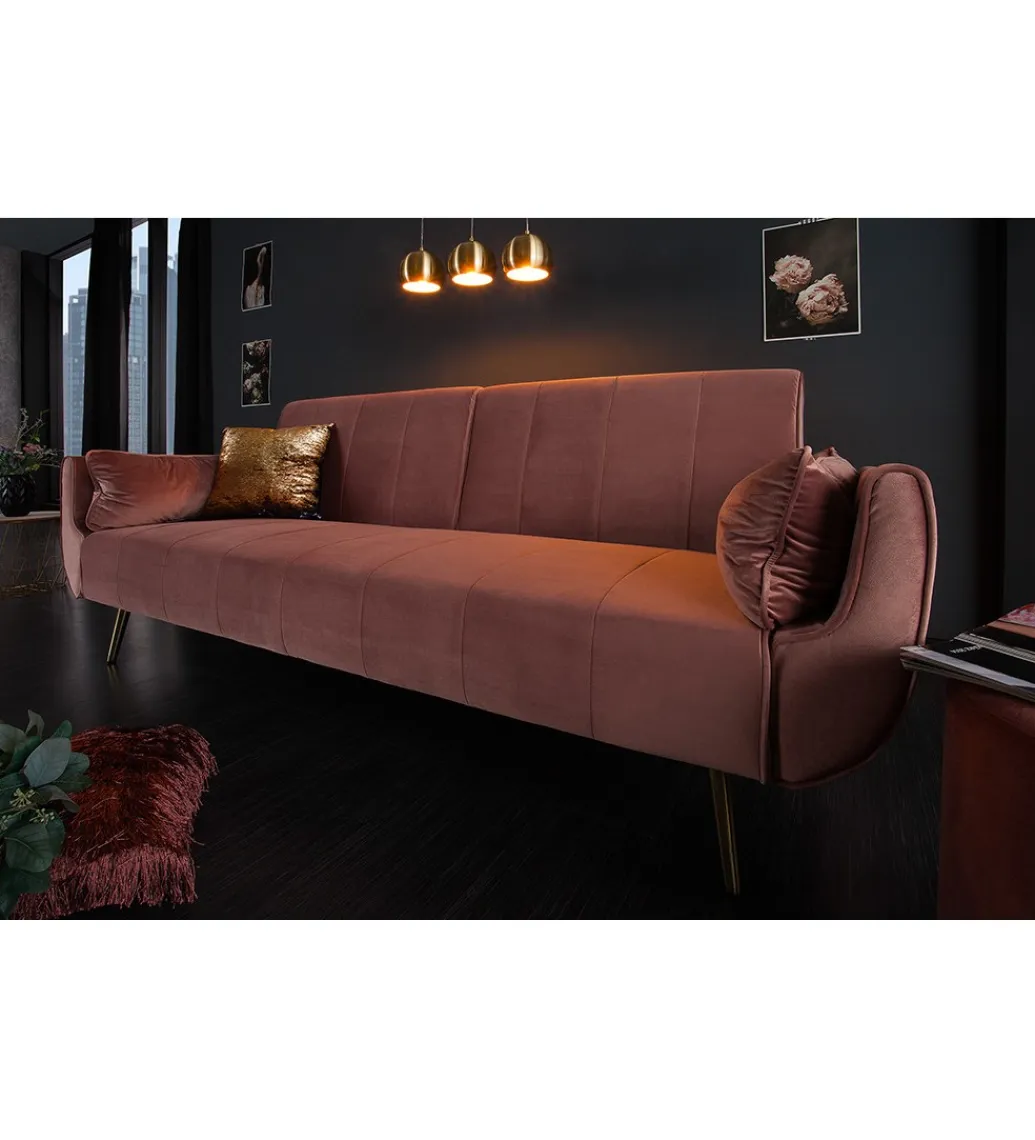 Invicta Interior Sofa rozkładana BELLA 215 cm różany aksamit Puella