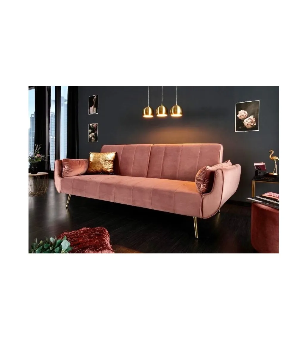 Invicta Interior Sofa rozkładana BELLA 215 cm różany aksamit Puella