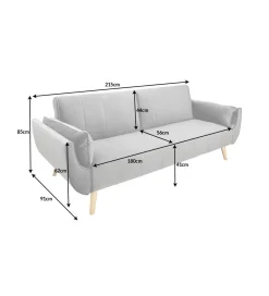Invicta Interior Sofa rozkładana BELLA 215 cm srebrno szary aksamit Puella