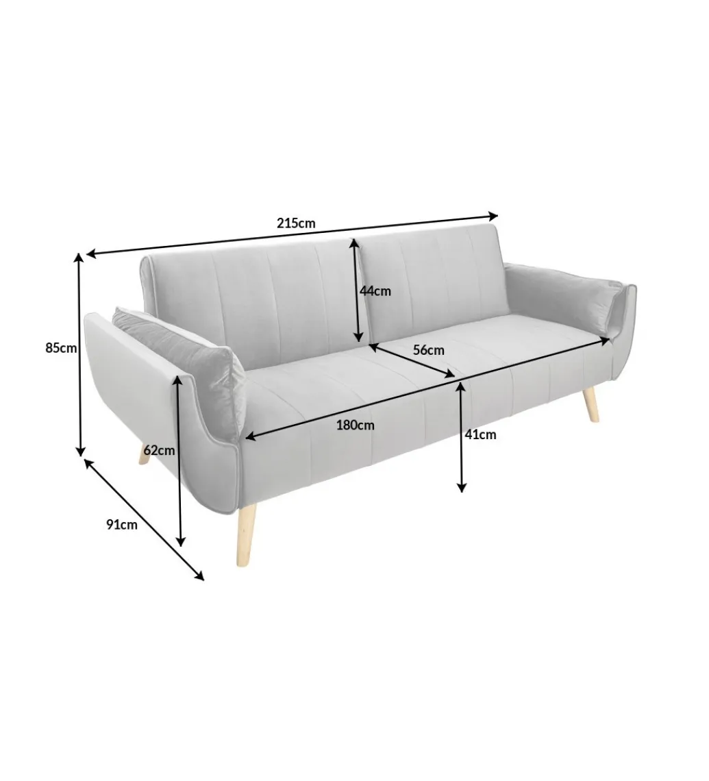 Invicta Interior Sofa rozkładana BELLA 215 cm srebrno szary aksamit Puella