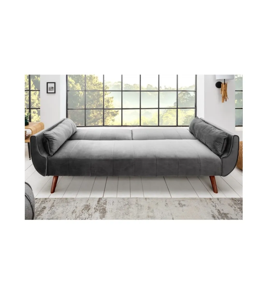 Invicta Interior Sofa rozkładana BELLA 215 cm srebrno szary aksamit Puella