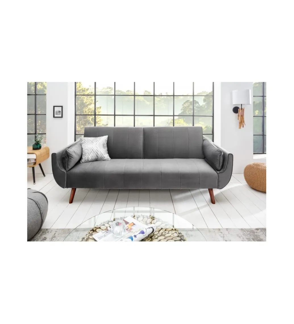 Invicta Interior Sofa rozkładana BELLA 215 cm srebrno szary aksamit Puella