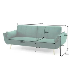 Invicta Interior Sofa rozkładana BELLA II 215 cm zielony aksamit Puella