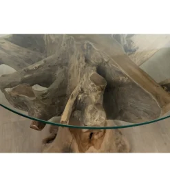 RW Stół AKWABA 80 cm drewno teak szkło