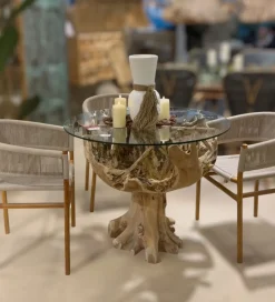 RW Stół AKWABA 80 cm drewno teak szkło