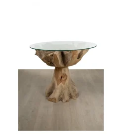 RW Stół AKWABA 80 cm drewno teak szkło
