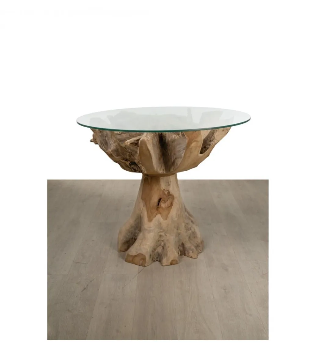RW Stół AKWABA 80 cm drewno teak szkło