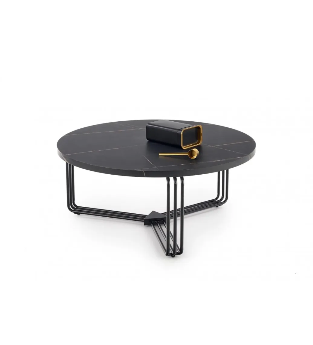 Halmar Stolik kawowy ANTICA 80 cm w optyce czarnego marmuru