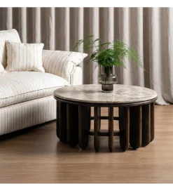 Zona-Design Stolik kawowy MARMOLON 90 cm drewno mango marmur