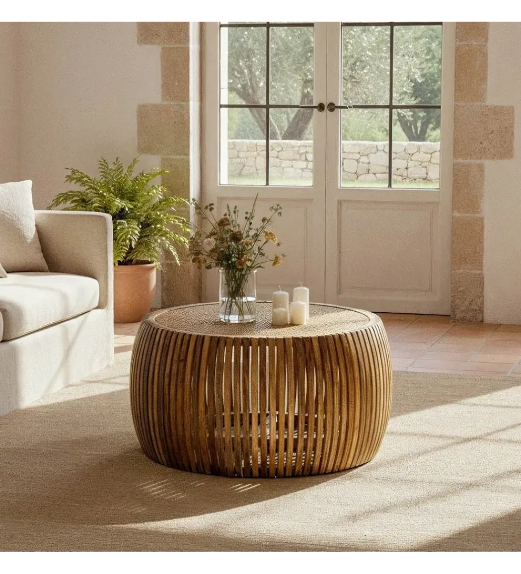 Zona-Design Stolik kawowy MURPI 75 cm drewno mango rattan