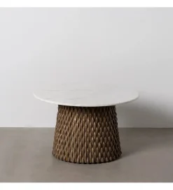DENZO Stolik kawowy NIZAMES 80 cm drewno mango marmur