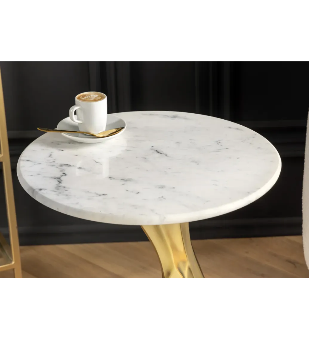 Invicta Interior - przedsprzedaż Stolik kawowy TEAR 60 cm złoty biały marmur