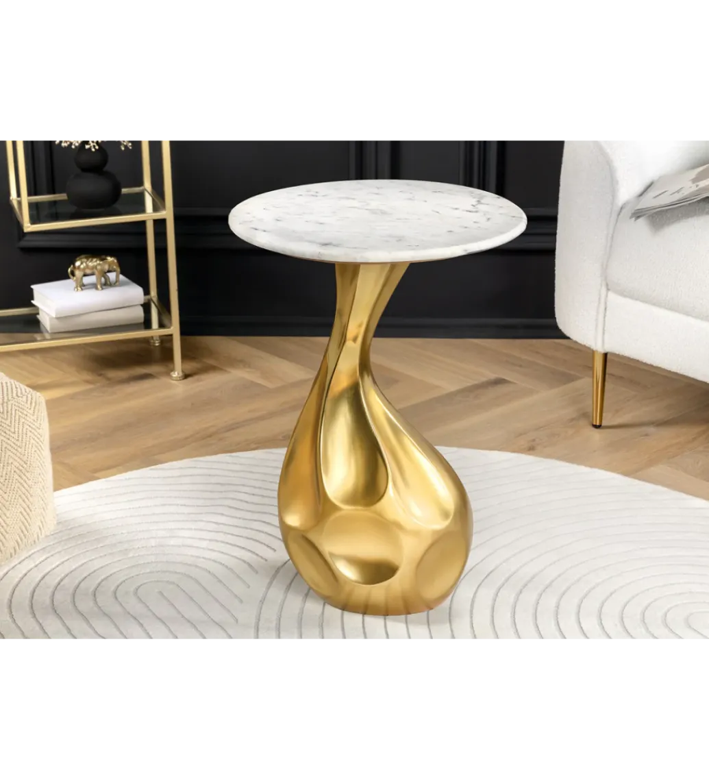 Invicta Interior - przedsprzedaż Stolik kawowy TEAR 60 cm złoty biały marmur