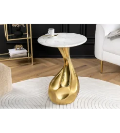 Invicta Interior - przedsprzedaż Stolik kawowy TEAR 60 cm złoty biały marmur