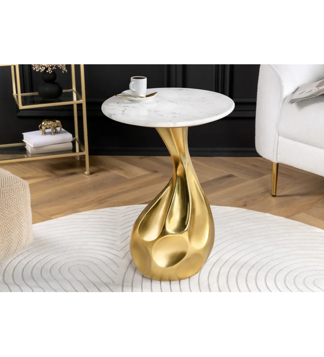 Invicta Interior - przedsprzedaż Stolik kawowy TEAR 60 cm złoty biały marmur