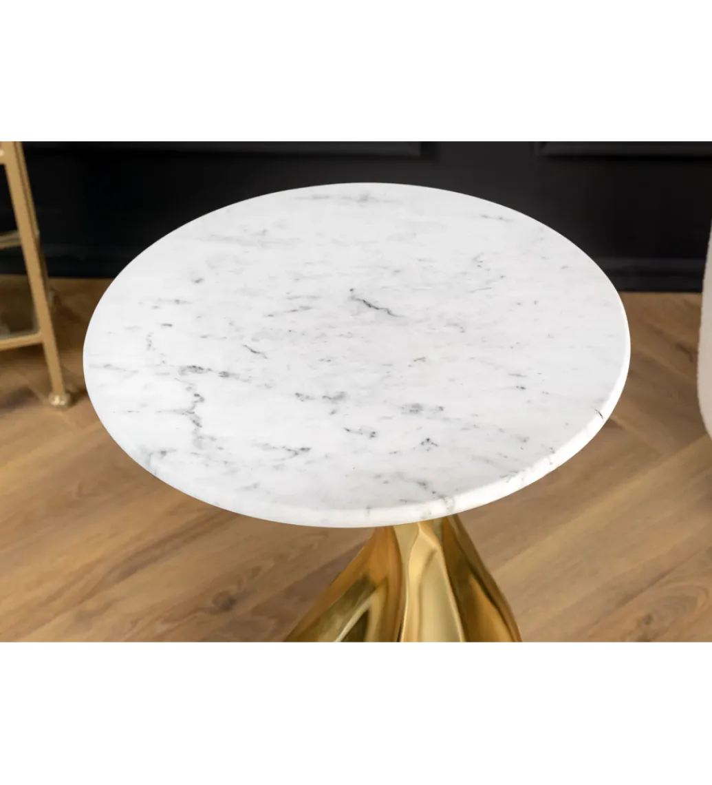 Invicta Interior - przedsprzedaż Stolik kawowy TEAR 60 cm złoty biały marmur