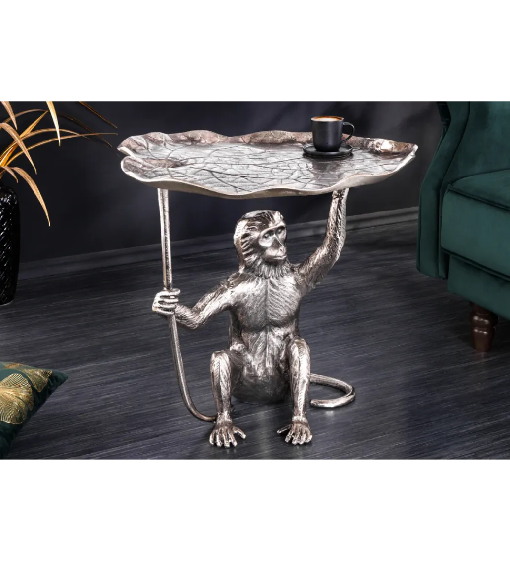 Invicta Interior Stolik kawowy WILDLIFE MONKEY 55 cm srebrny