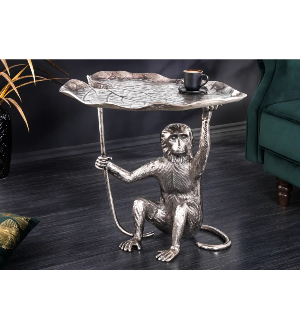 Invicta Interior Stolik kawowy WILDLIFE MONKEY 55 cm srebrny