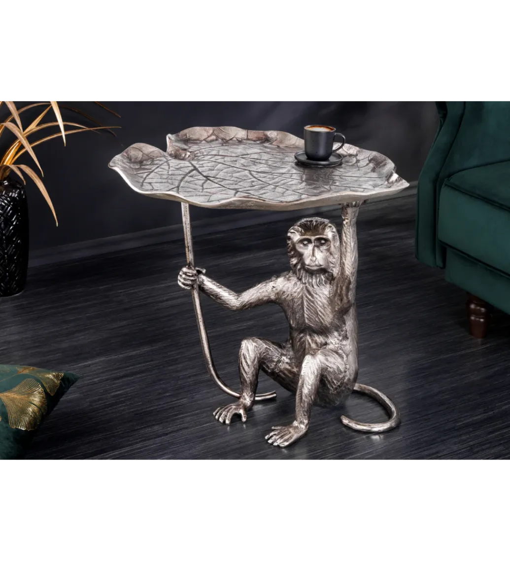 Invicta Interior Stolik kawowy WILDLIFE MONKEY 55 cm srebrny