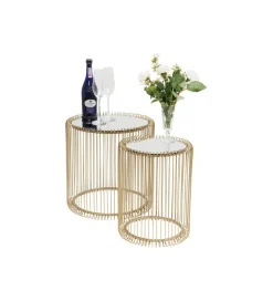 KARE Stolik kawowy Wire set Brass zestaw 2 złoty