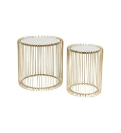 KARE Stolik kawowy Wire set Brass zestaw 2 złoty