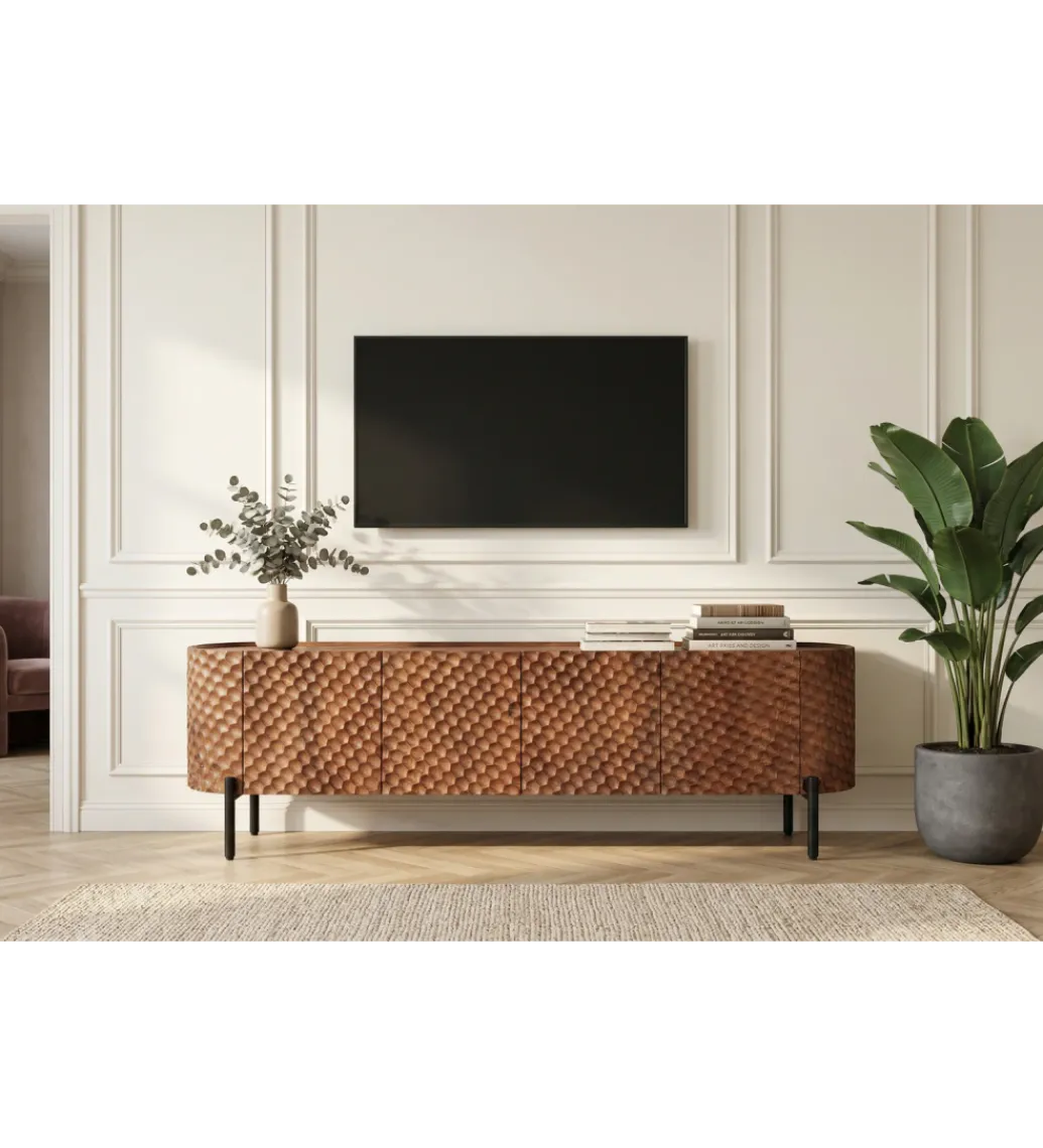 Invicta Interior Stolik pod TV ADLON 200 cm drewno mango wzór 3D
