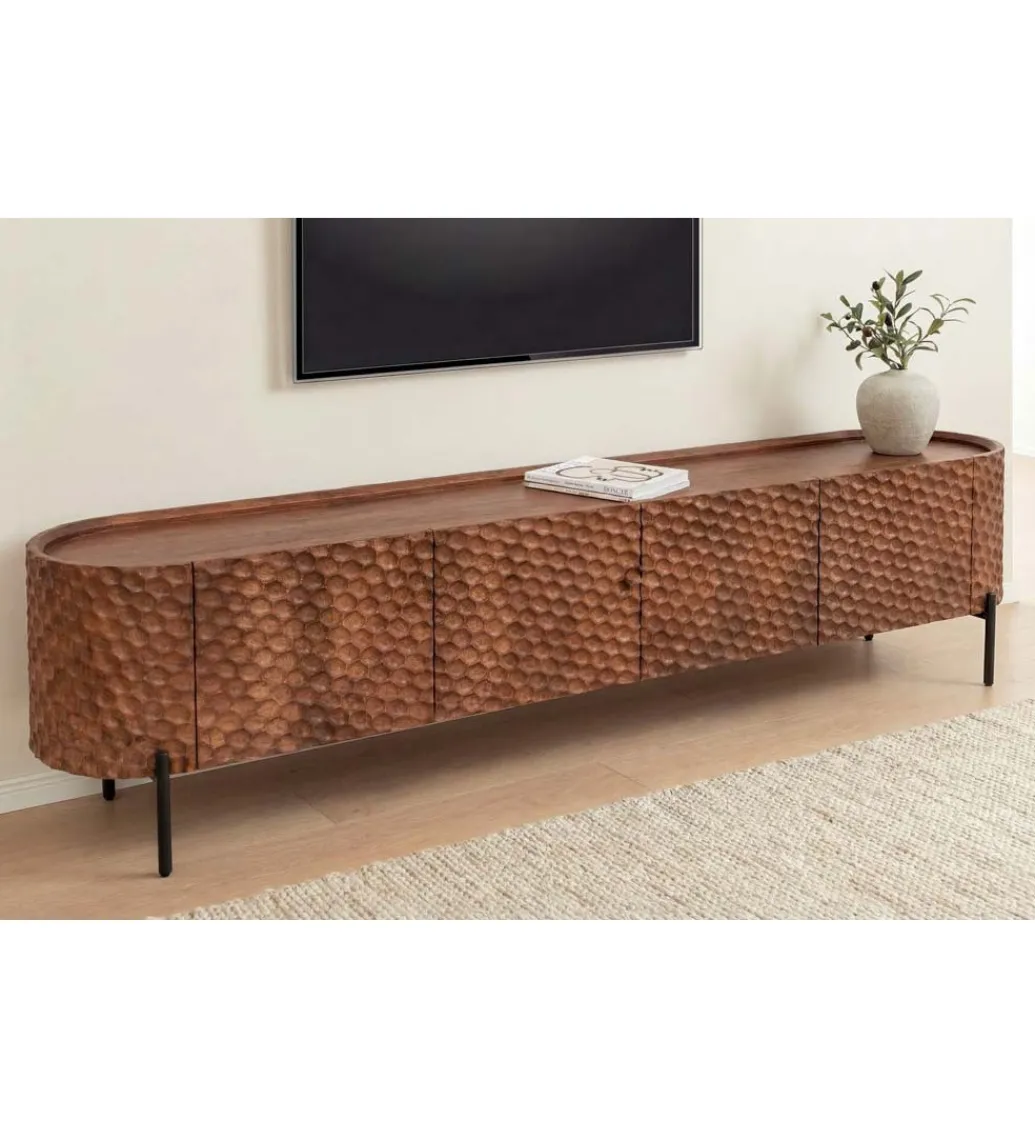 Invicta Interior Stolik pod TV ADLON 200 cm drewno mango wzór 3D