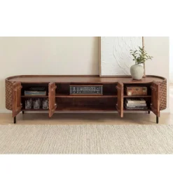 Invicta Interior Stolik pod TV ADLON 200 cm drewno mango wzór 3D