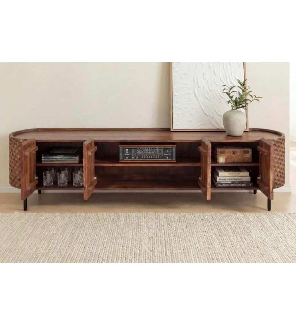 Invicta Interior Stolik pod TV ADLON 200 cm drewno mango wzór 3D