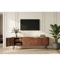 Invicta Interior Stolik pod TV ADLON 200 cm drewno mango wzór 3D