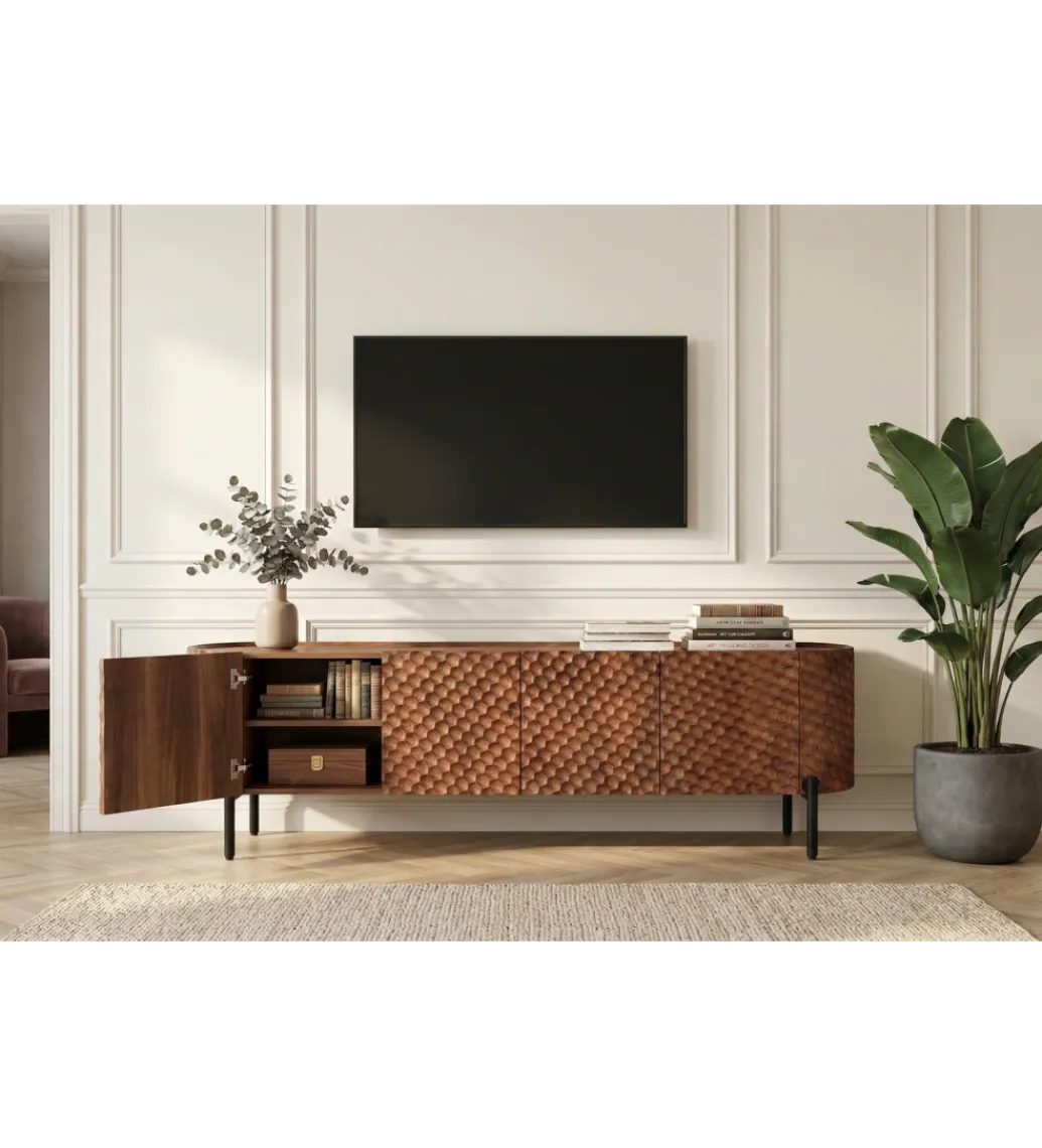 Invicta Interior Stolik pod TV ADLON 200 cm drewno mango wzór 3D