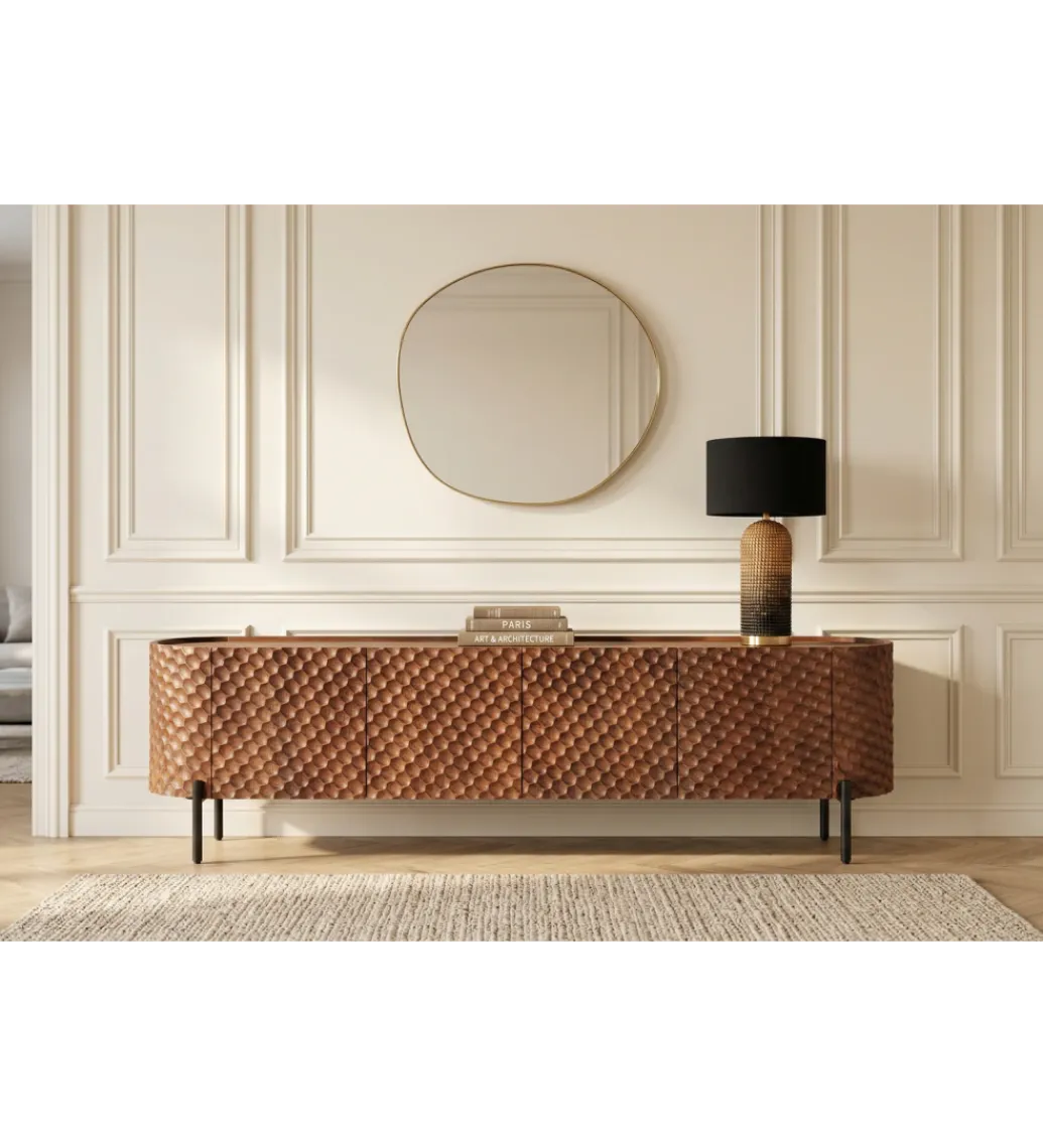 Invicta Interior Stolik pod TV ADLON 200 cm drewno mango wzór 3D