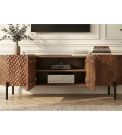 Invicta Interior Stolik pod TV ADLON 200 cm drewno mango wzór 3D