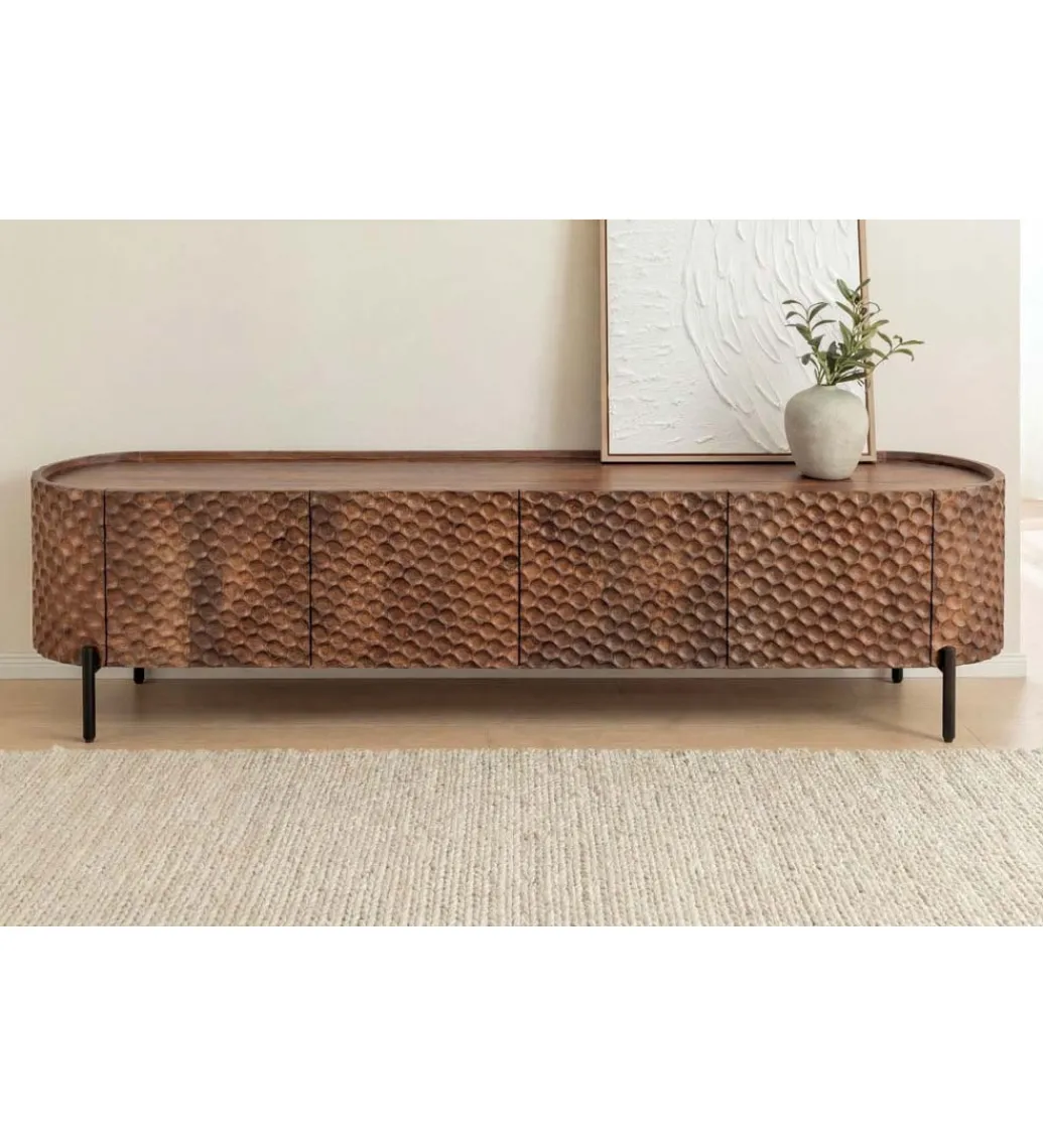 Invicta Interior Stolik pod TV ADLON 200 cm drewno mango wzór 3D