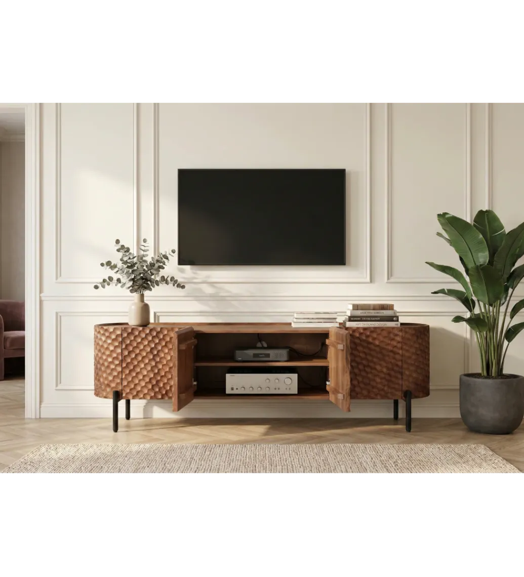 Invicta Interior Stolik pod TV ADLON 200 cm drewno mango wzór 3D
