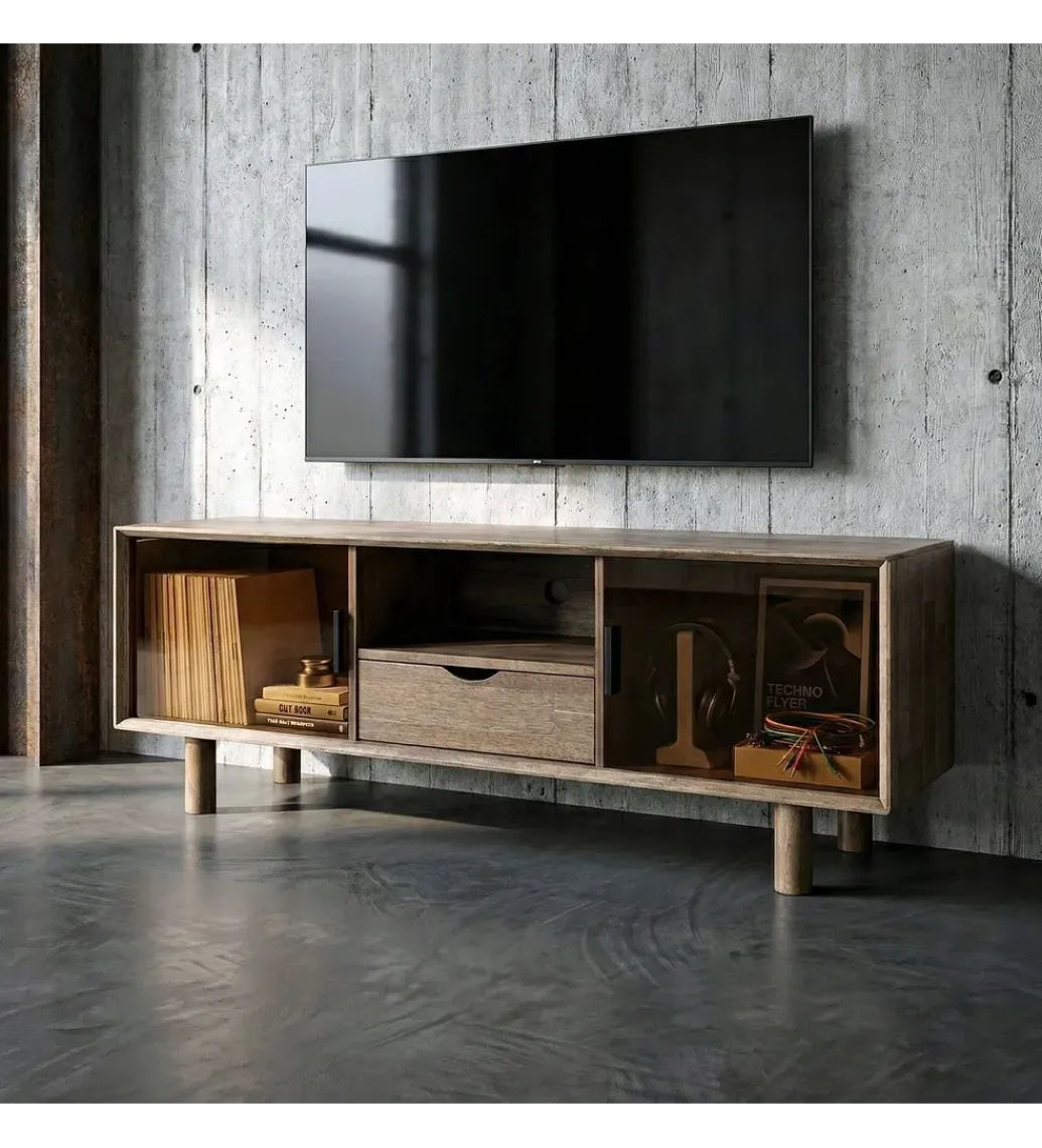 Zona-Design Stolik pod TV AMY 150 cm drewno kauczuk