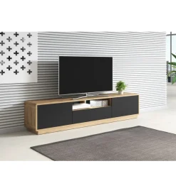 Helvetia Stolik pod TV ASTON 200 cm czarny z dodatkiem koloru dąb Taurus