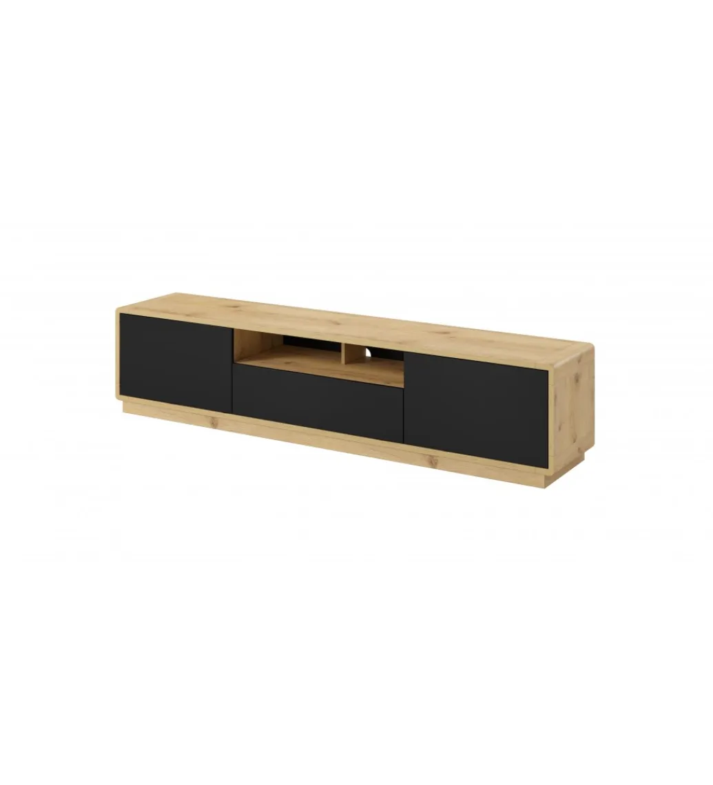 Helvetia Stolik pod TV ASTON 200 cm czarny z dodatkiem koloru dąb Taurus