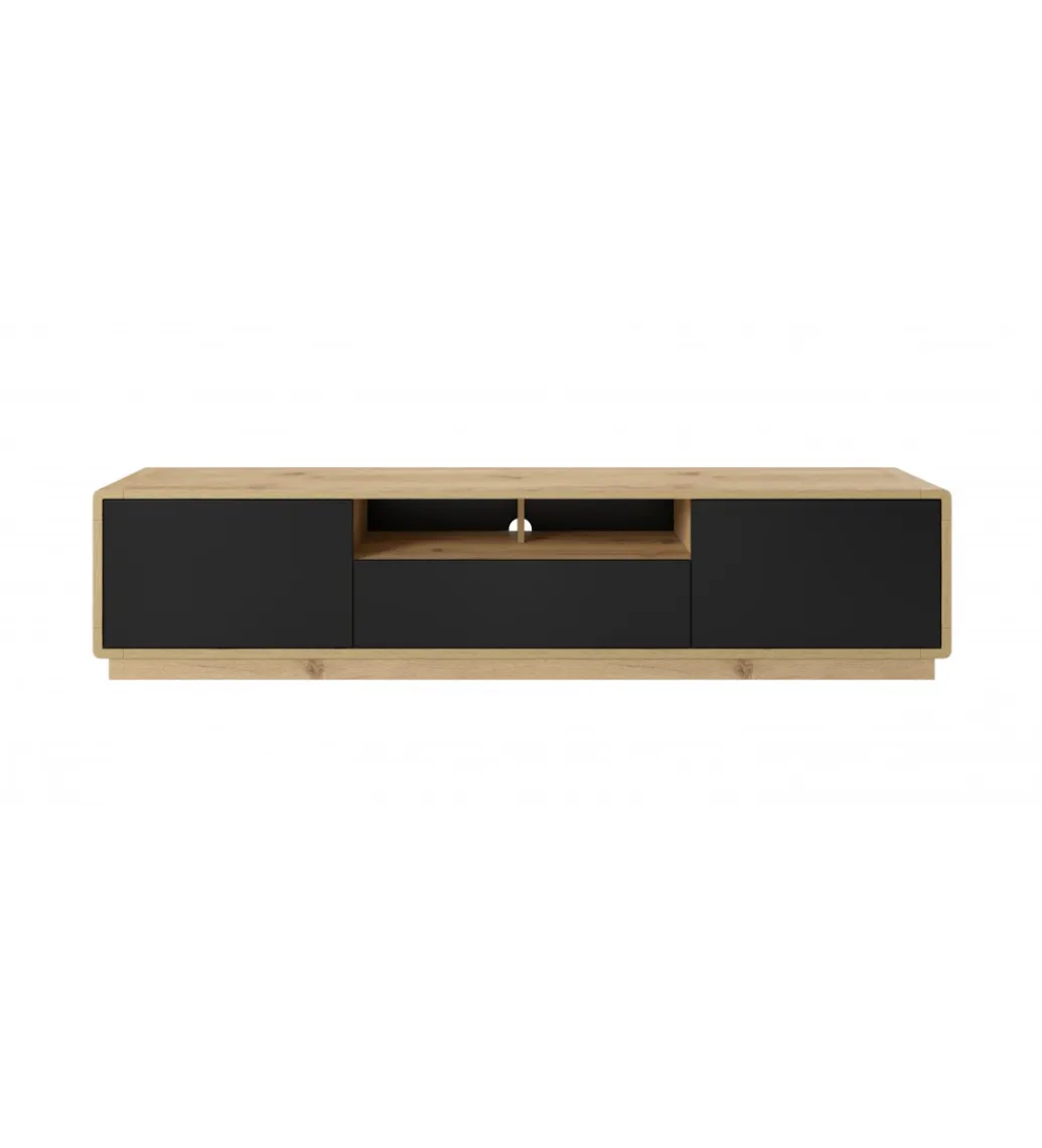 Helvetia Stolik pod TV ASTON 200 cm czarny z dodatkiem koloru dąb Taurus