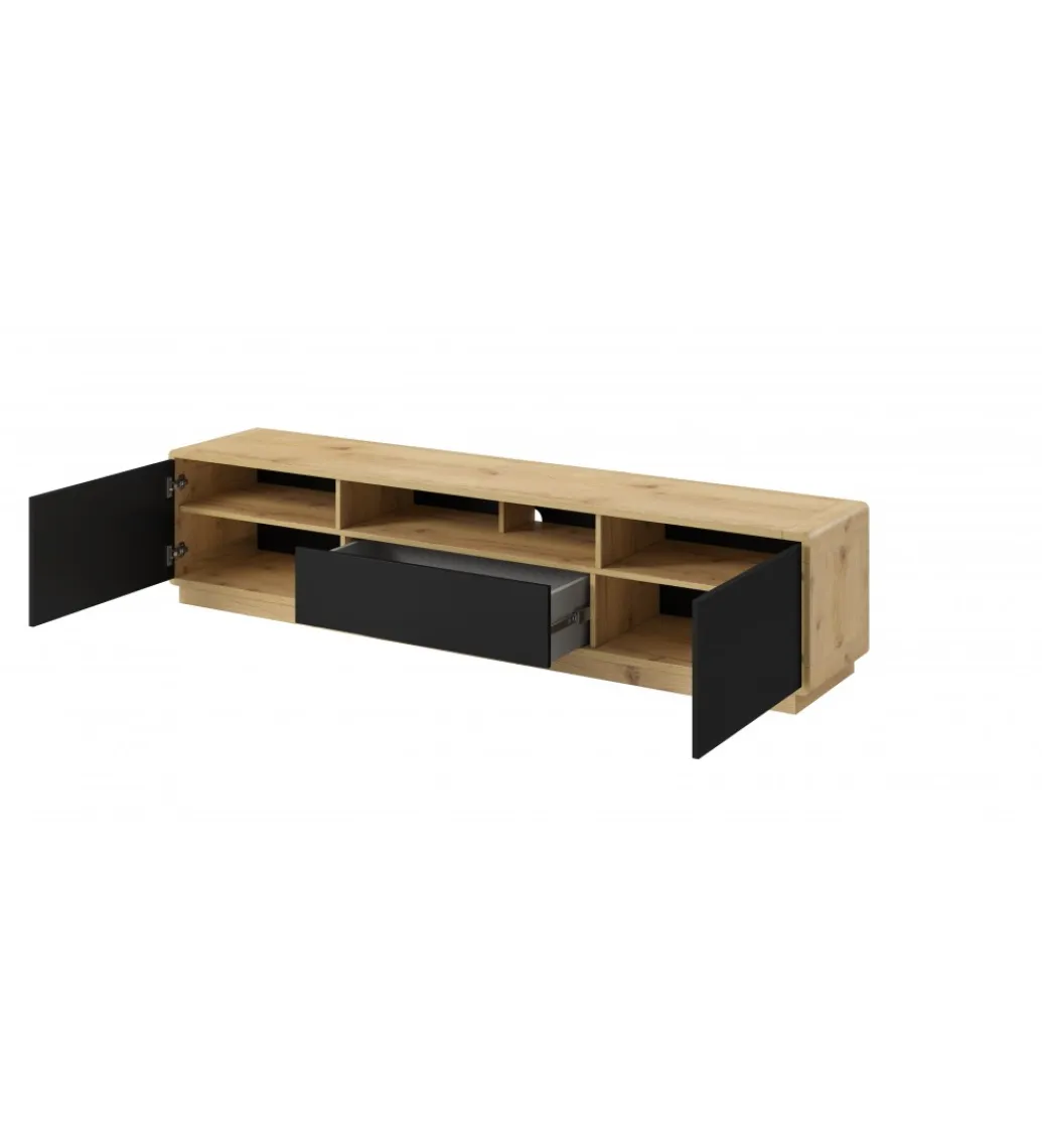 Helvetia Stolik pod TV ASTON 200 cm czarny z dodatkiem koloru dąb Taurus