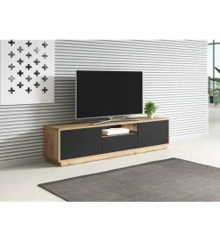 Helvetia Stolik pod TV ASTON 180 cm czarny z dodatkiem koloru dąb Taurus