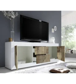 MCA Linia Włoska Stolik pod TV BASIC 210 cm biała z dodatkiem koloru klon Pero